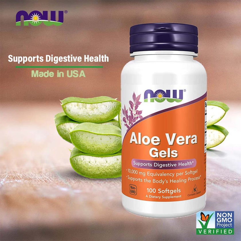Now Aloe Vera Softgels For Digestive Health Support, Pack of 100's