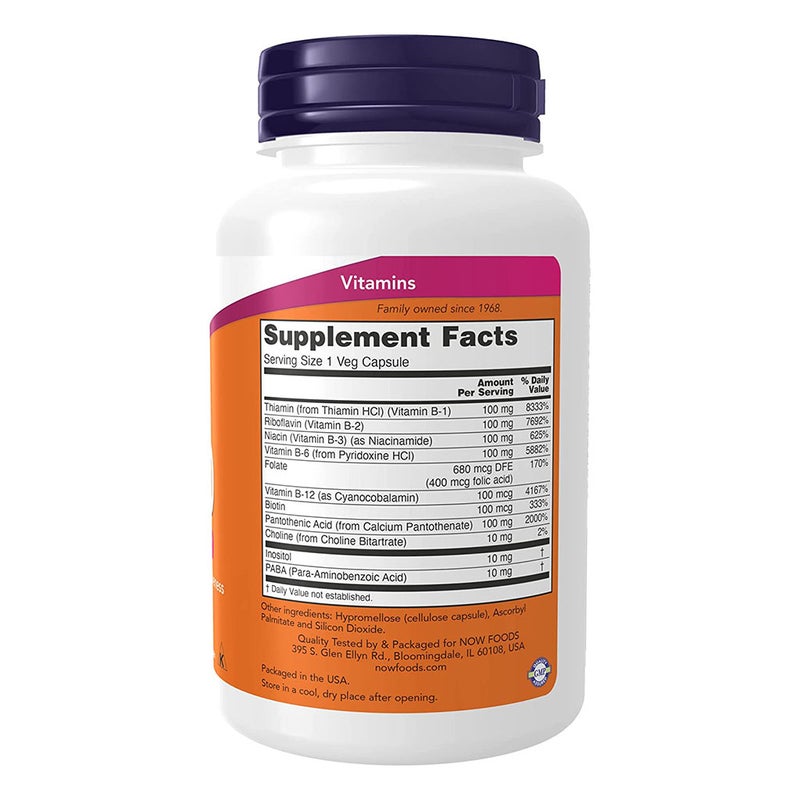 Now B-100 Vitamin B-Complex Capsules For Energy Production & Nervous System, Pack of 100's