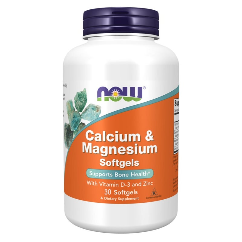 Now Calcium & Magnesium With Vitamin D3 & Zinc Softgel For Bone Health, Pack of 30's