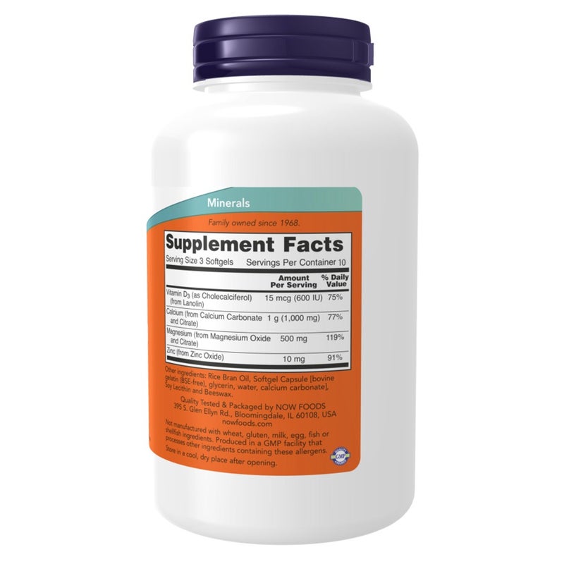 Now Calcium & Magnesium With Vitamin D3 & Zinc Softgel For Bone Health, Pack of 30's