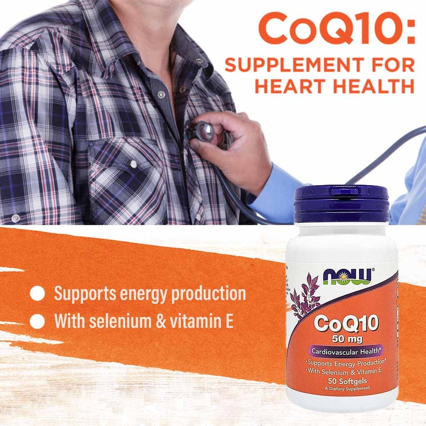 Now CoQ10 50mg Antioxidant Softgels For Heart Health & Energy, Pack of 50's