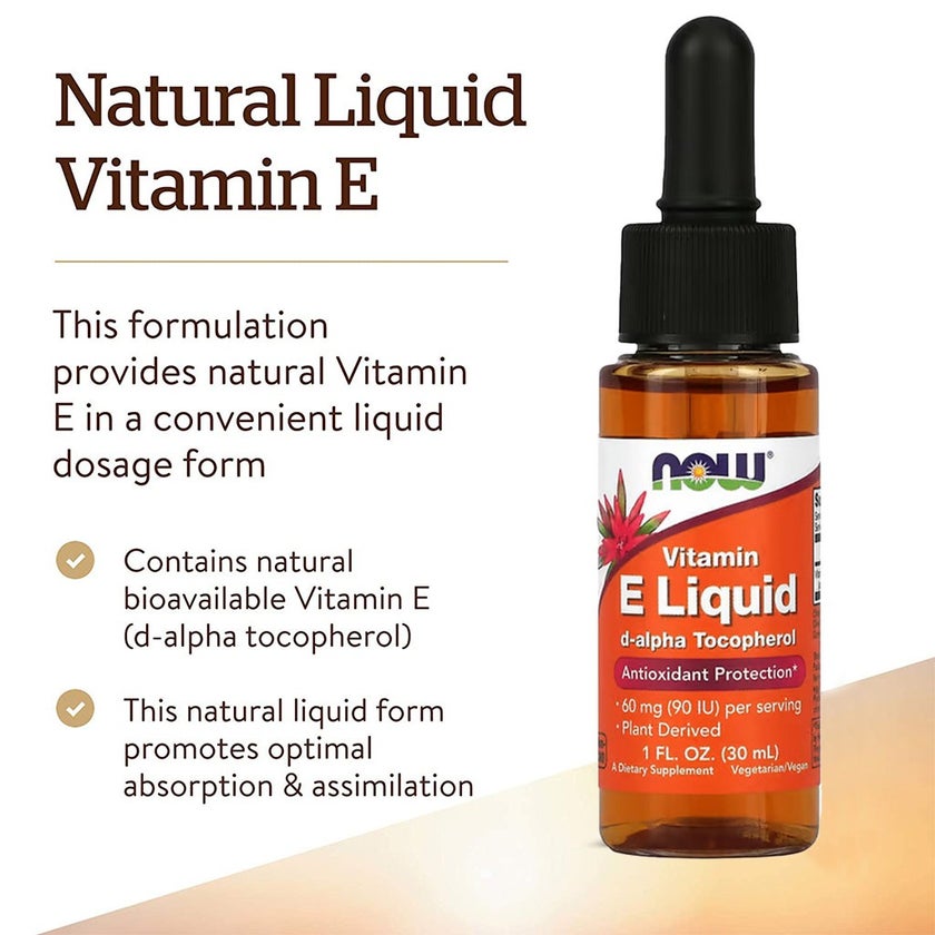 Now Vitamin E Liquid Drops, Plant Derived, For Antioxidant Support 30ml