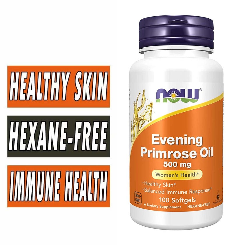 Now Evening Primrose Oil 500mg Softgels For Women's Skin Health & Immune Support, Pack of 100's