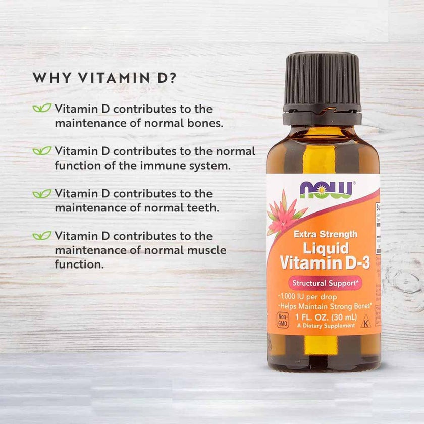 Now Extra Strength Liquid Vitamin D3-1000 IU Drops For Strong Bones 30ml