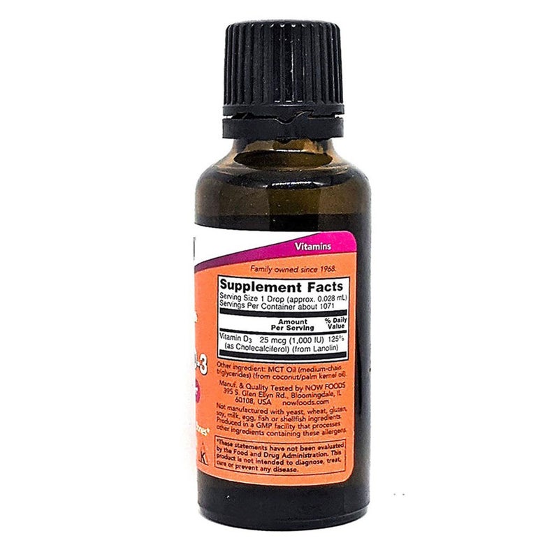 Now Extra Strength Liquid Vitamin D3-1000 IU Drops For Strong Bones 30ml