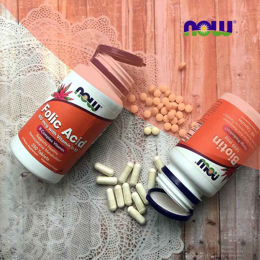 Now Folic Acid 800 mcg with Vitamin B12 Tablets, Pack of 250's