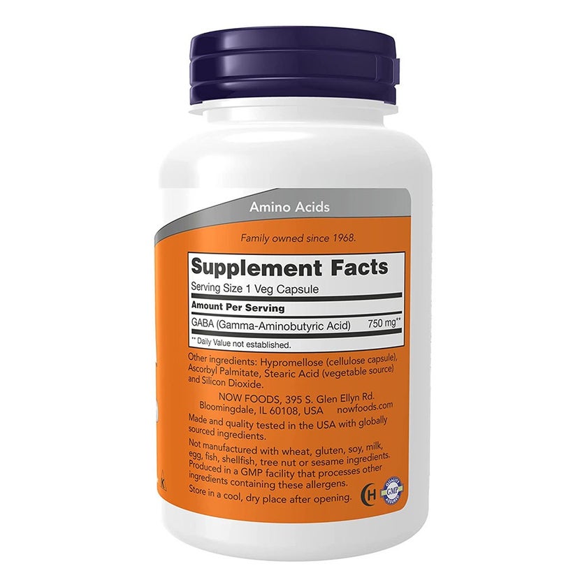 Now GABA 750mg Capsules For Neurotransmitter Support, Pack of 100's