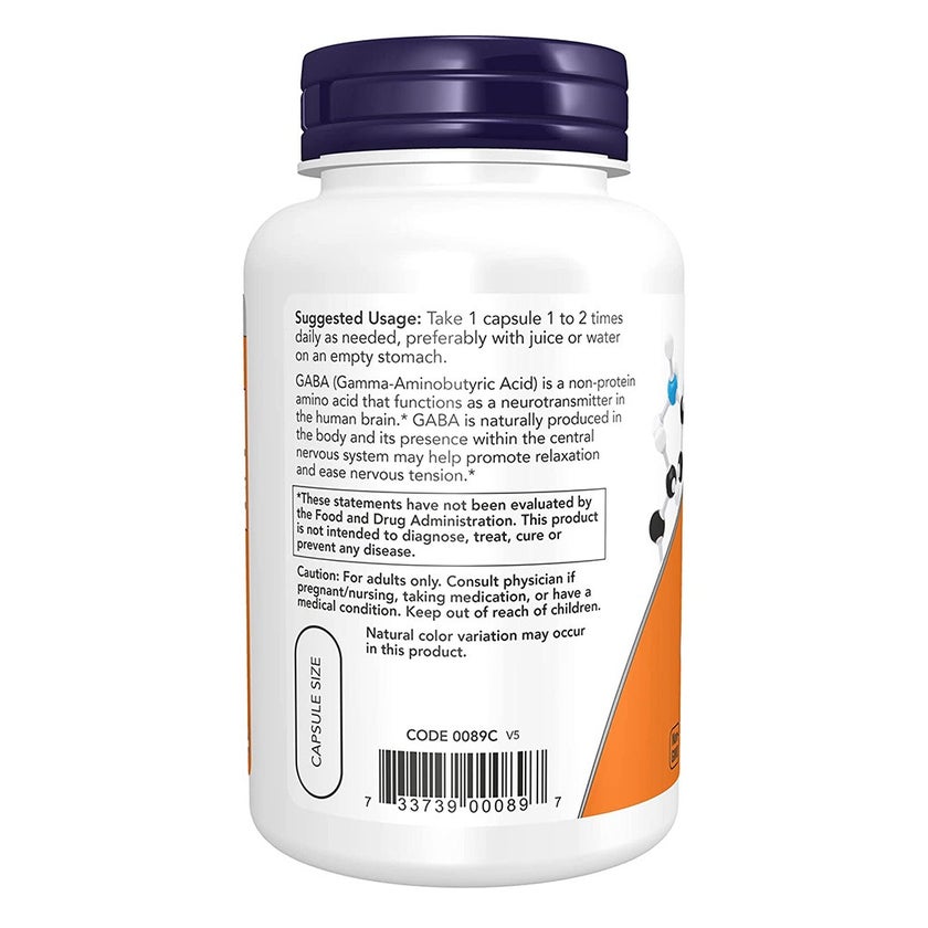Now GABA 750mg Capsules For Neurotransmitter Support, Pack of 100's