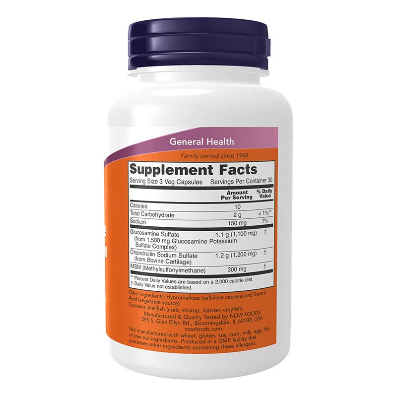 Now Glucosamine & Chondroitin With MSM Capsules For Joint Health, Pack of 90's