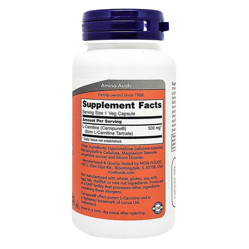 Now L-Carnitine 500mg Vegetarian Capsules For Fitness Support, Pack of 60's