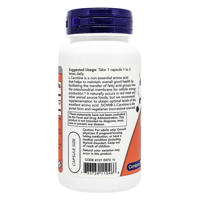 Now L-Carnitine 500mg Vegetarian Capsules For Fitness Support, Pack of 60's