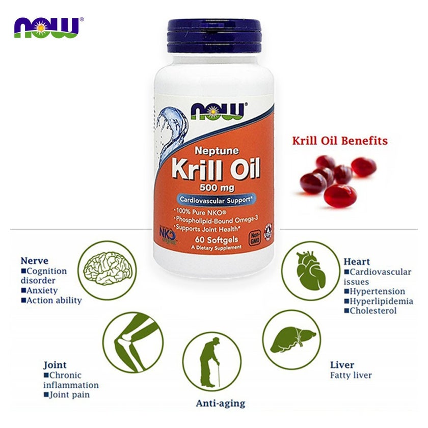 Now Neptune Krill Oil 500mg Softgels For Cardiovascular Support, Pack of 60's