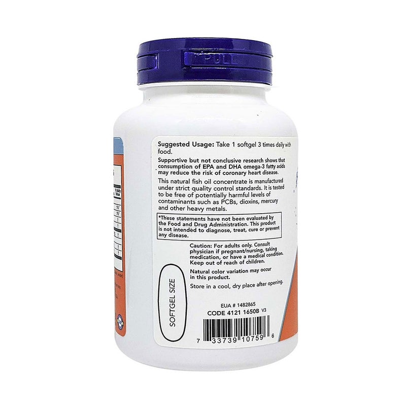 Now Omega 3 1000mg 180 EPA / 120 DHA Fish Oil Supplement Softgels, Pack of 100's