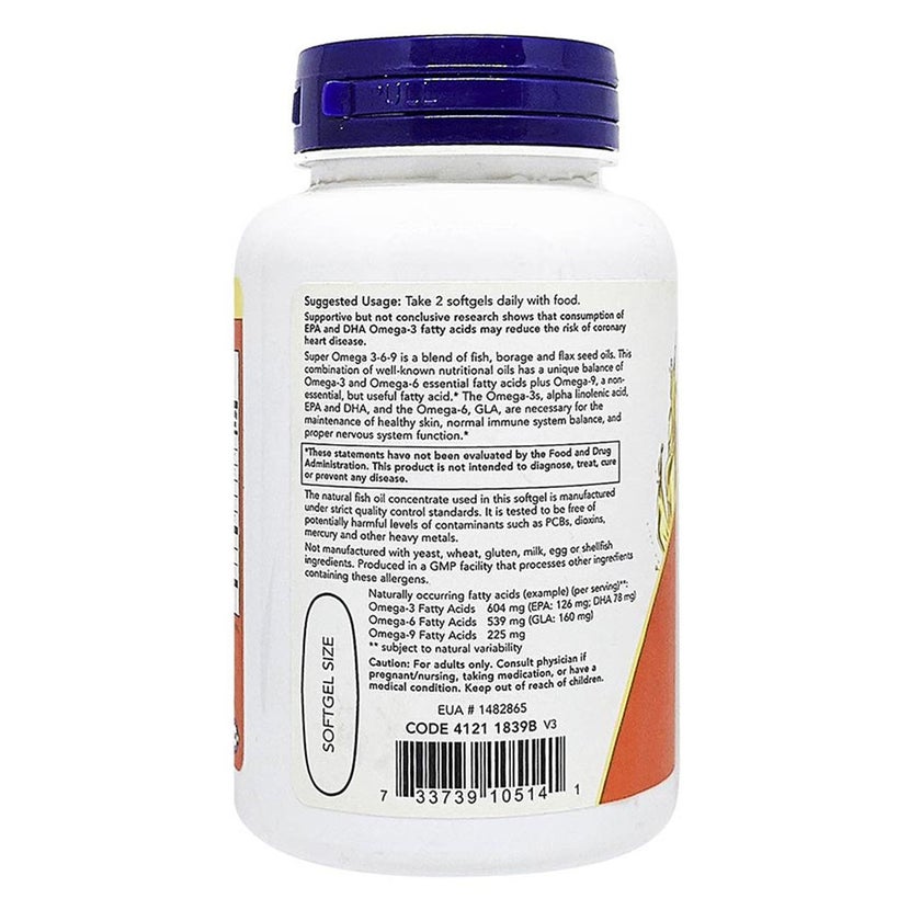 Now Super Omega 3-6-9 Fish Oil Softgels, Pack of 90's