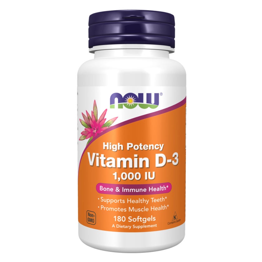 Now High Potency Vitamin D3 1000IU Softgels, Pack of 180’s