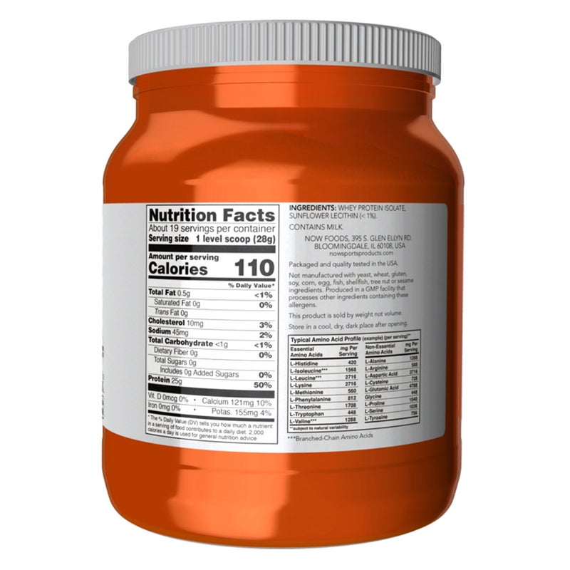 Now Whey Protein Isolate Protein Powder Unflavoured With BCAAs 1.2lbs