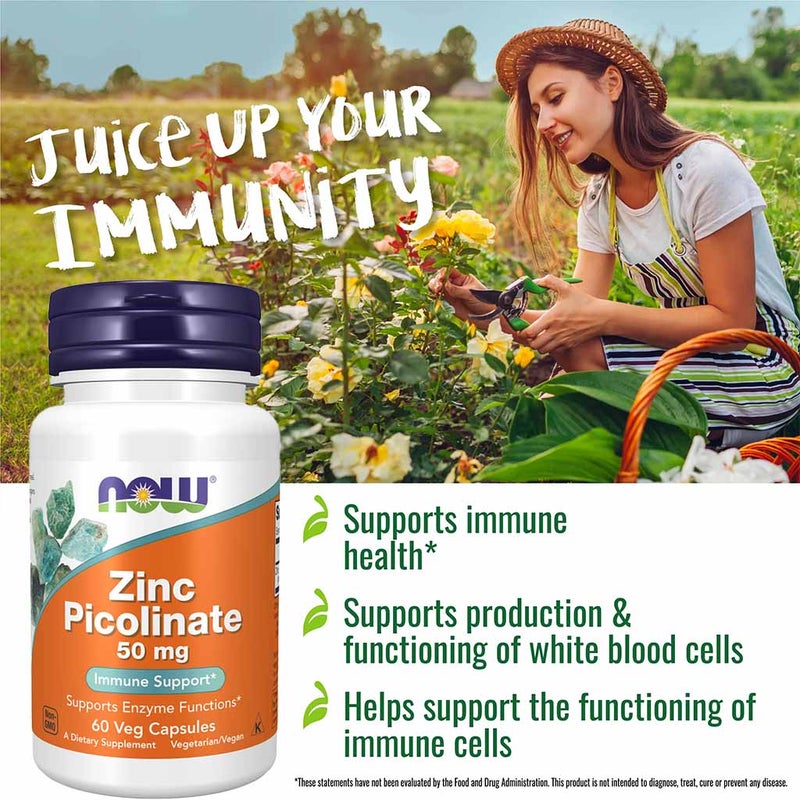 Now Zinc Picolinate 50mg Capsules For Immune Support, Pack of 60's