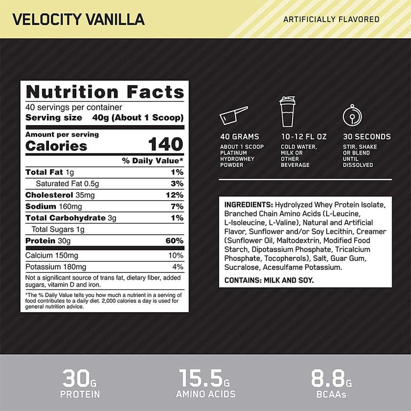 Optimum Nutrition Platinum HydroWhey Velocity Vanilla 3.5lb