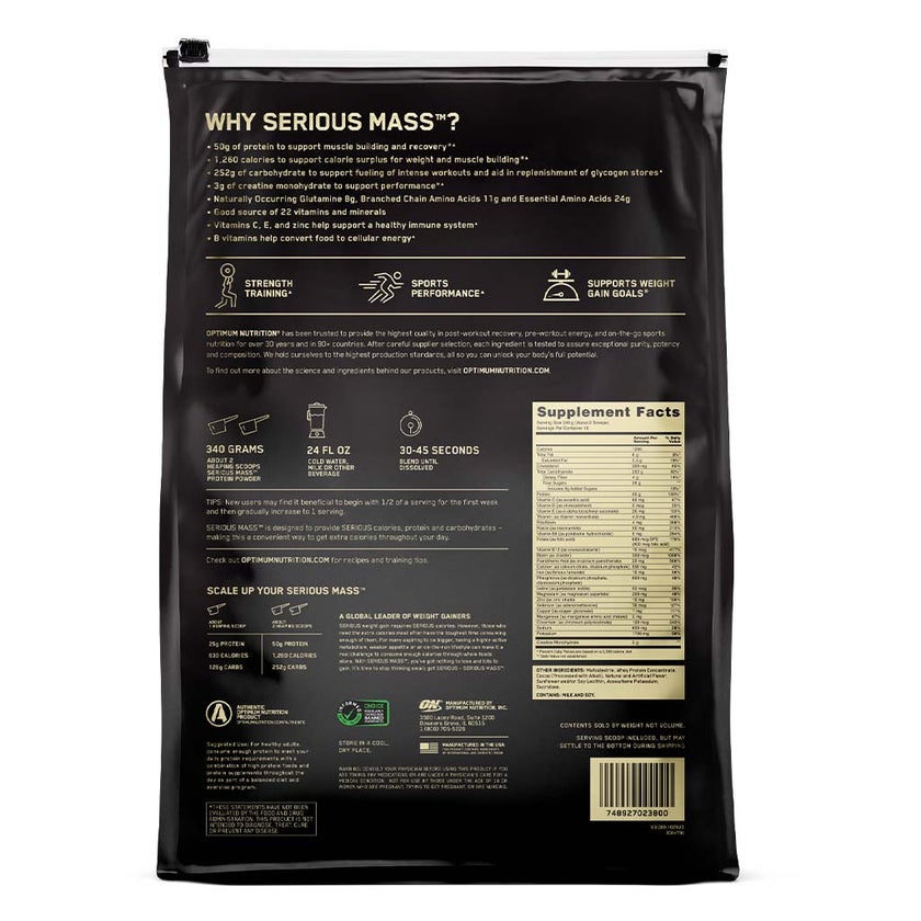 Optimum Nutrition Serious Mass Chocolate Protein Powder 12lb