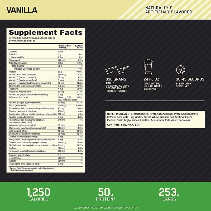 Optimum Nutrition Serious Mass Vanilla Protein Powder 12lb