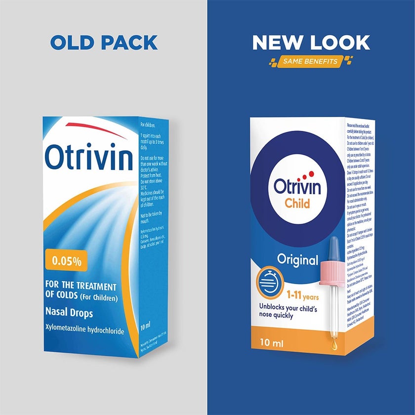 Otrivin Original 0.05% Children's Nasal Drops For Blocked Nose 10ml