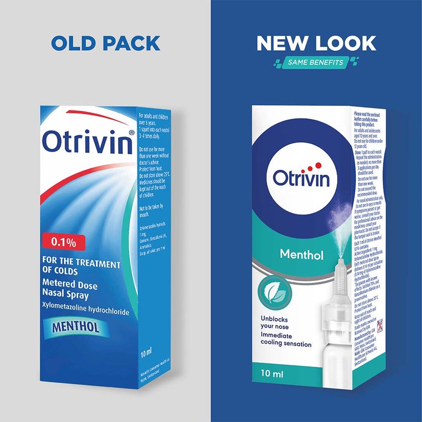 Otrivin Menthol 0.1% Adult Nasal Spray For Blocked Nose 10ml