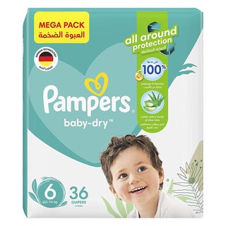 Pampers Baby-Dry Baby Diapers With Aloe Vera, Size 6, 13+Kg, Mega Pack of 36's