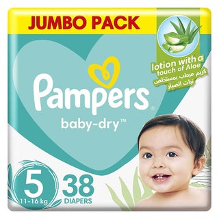 Pampers Baby-Dry Baby Diapers With Aloe Vera, Size 5, 11-16Kg, Jumbo Pack of 38's