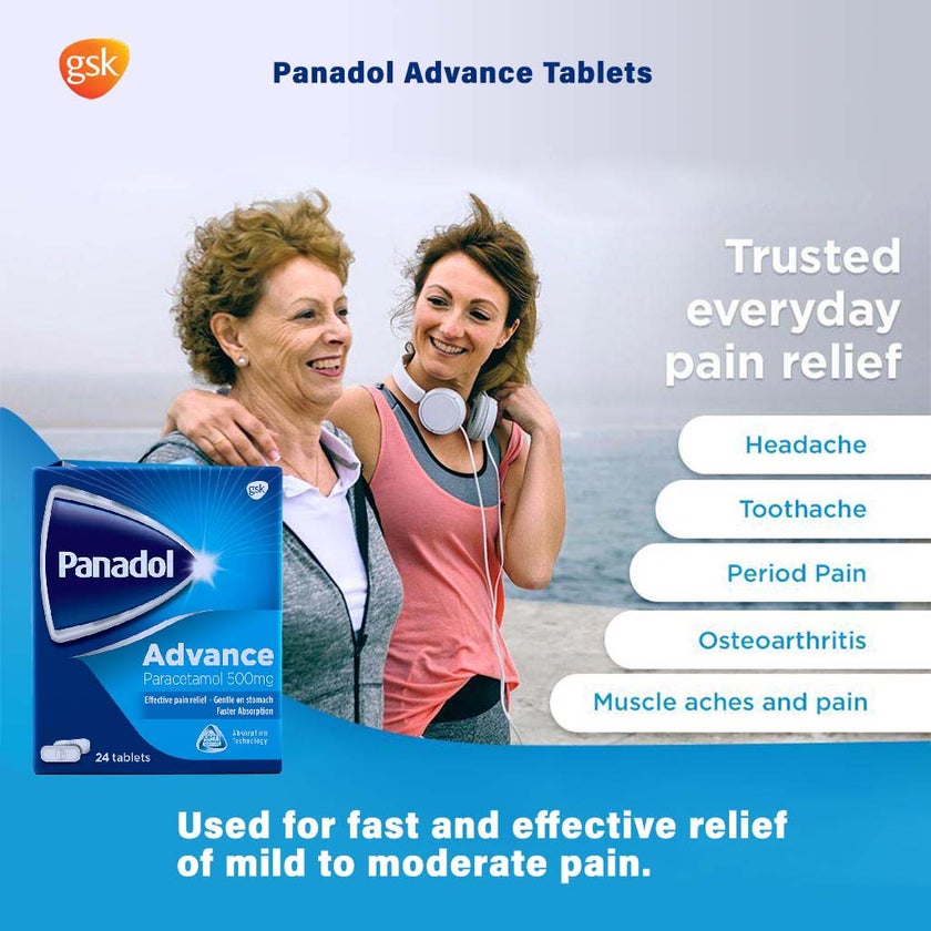 Panadol Advance Paracetamol 500mg Tablets For Fever And Pain Relief, Pack of 24's