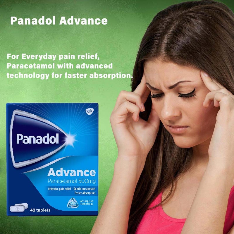 Panadol Advance Paracetamol 500mg Tablets For Fever And Pain Relief, Pack of 48's