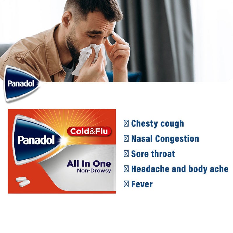 Panadol Cold & Flu - ALL IN ONE Tablets For Fever, Cold & Flu, Pack of 24's