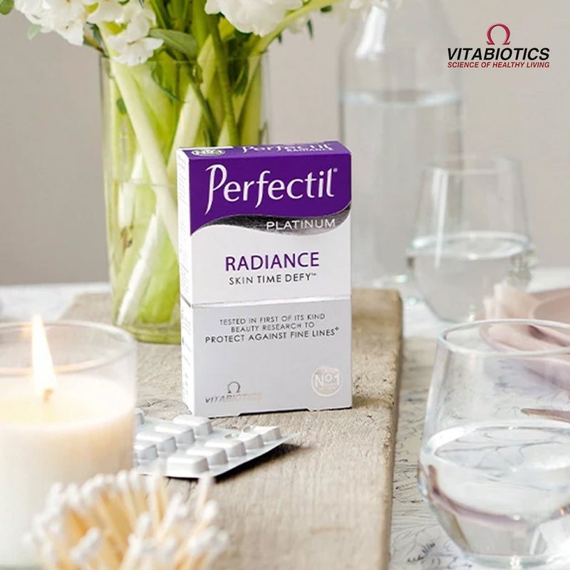 Vitabiotics Perfectil Platinum Radiance Beauty Supplement Tablets With Bio-Marine Collagen For Fine Lines Prevention, Pack of 60's