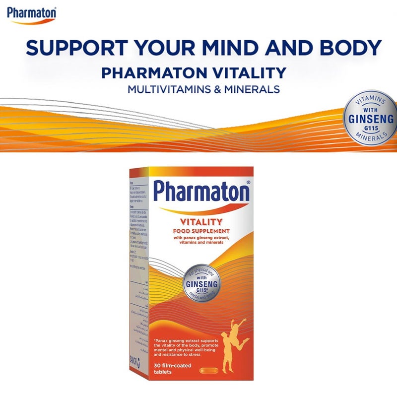 Pharmaton Vitality Multivitamins & Minerals Supplement Capsules with Ginseng, Pack of 30's
