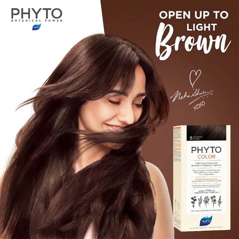 Phyto Phyto Color Permanent Hair Color Treatment Kit With Milk Developer & Colouring Cream, Shade 5 Light Brown