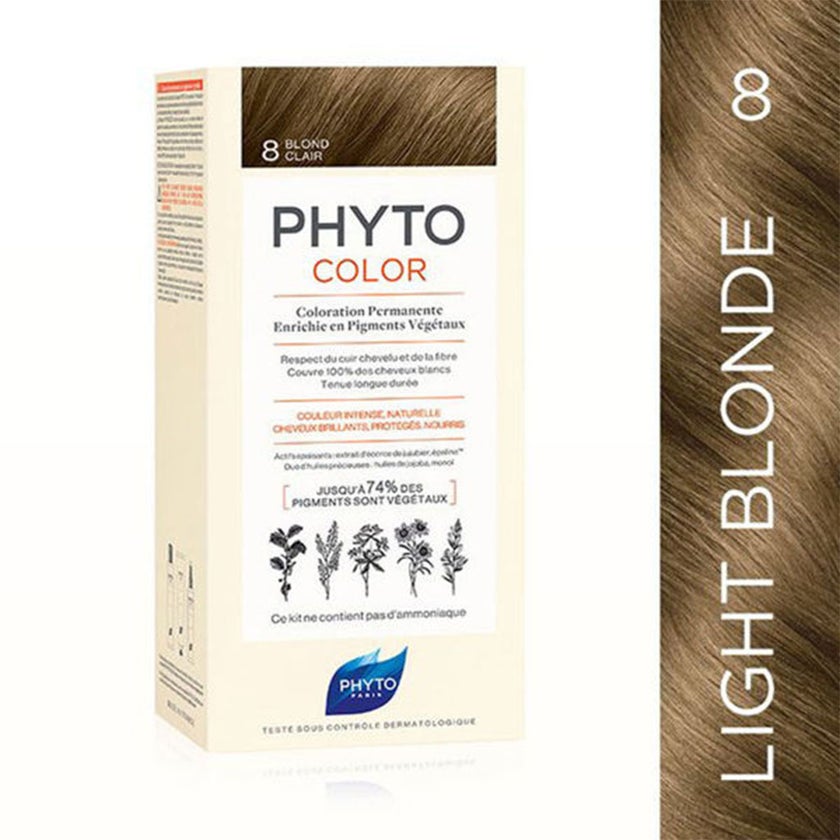 Phyto Phyto Color Permanent Hair Color Treatment Kit With Milk Developer & Colouring Cream, Shade 8 Light Blonde