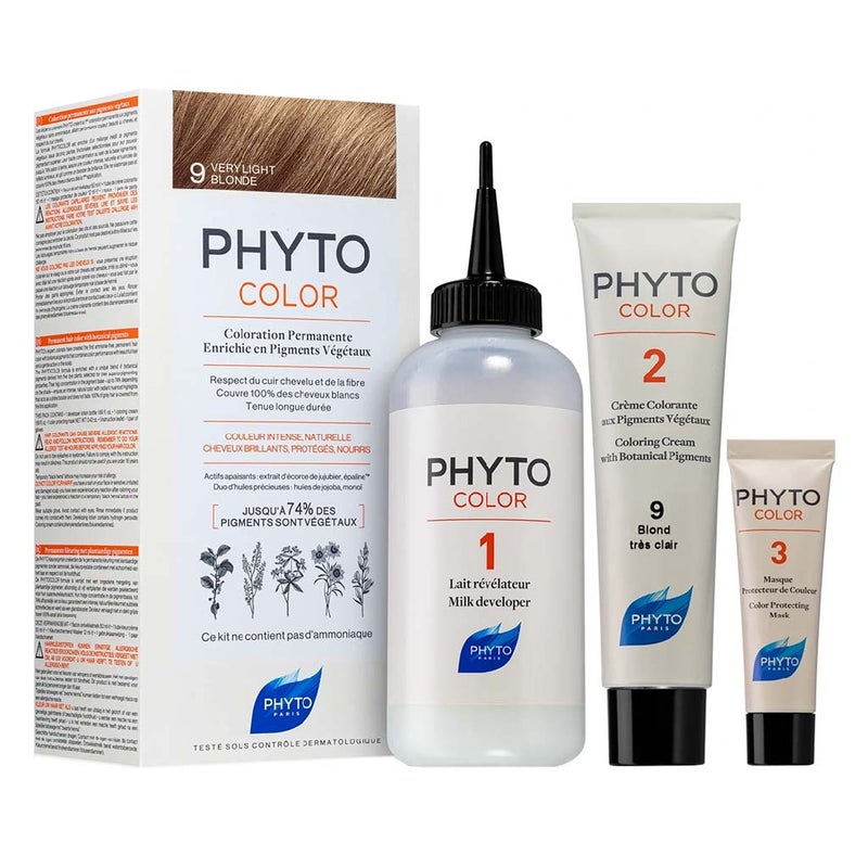 Phyto Phyto Color Permanent Hair Color Treatment Kit With Milk Developer & Colouring Cream, Shade 9 Very Light Blonde