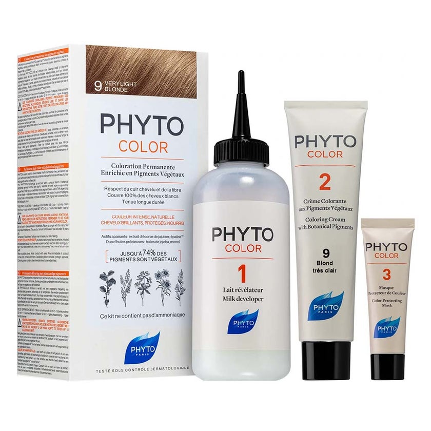 Phyto Phyto Color Permanent Hair Color Treatment Kit With Milk Developer & Colouring Cream, Shade 9 Very Light Blonde