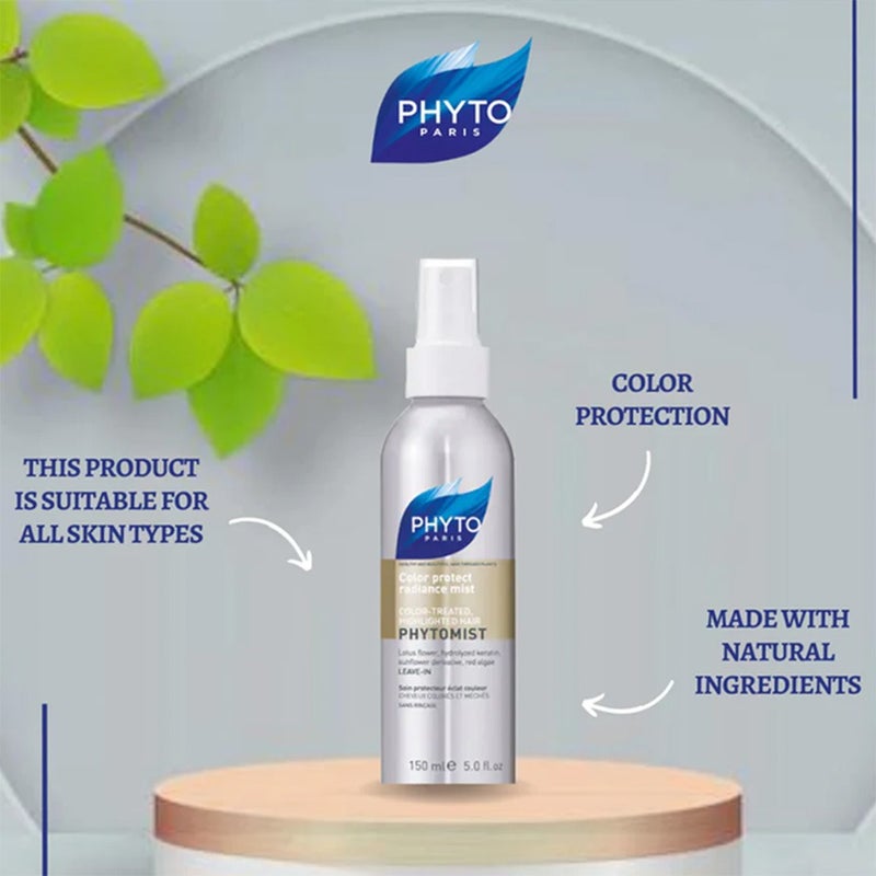 Phyto Phytomist Color Protect Radiance Mist, Hydrating Leave-In Hair Conditioner For Colour Treated Hair 150ml