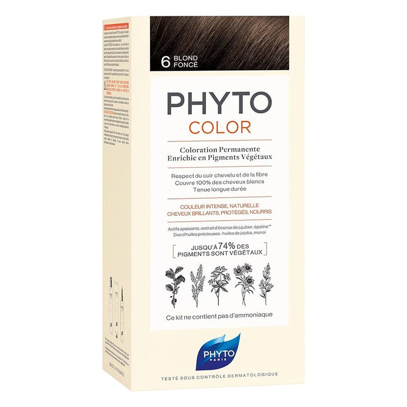 Phyto Phyto Color Permanent Hair Color Treatment Kit With Milk Developer & Colouring Cream Shade 6 Dark Blonde