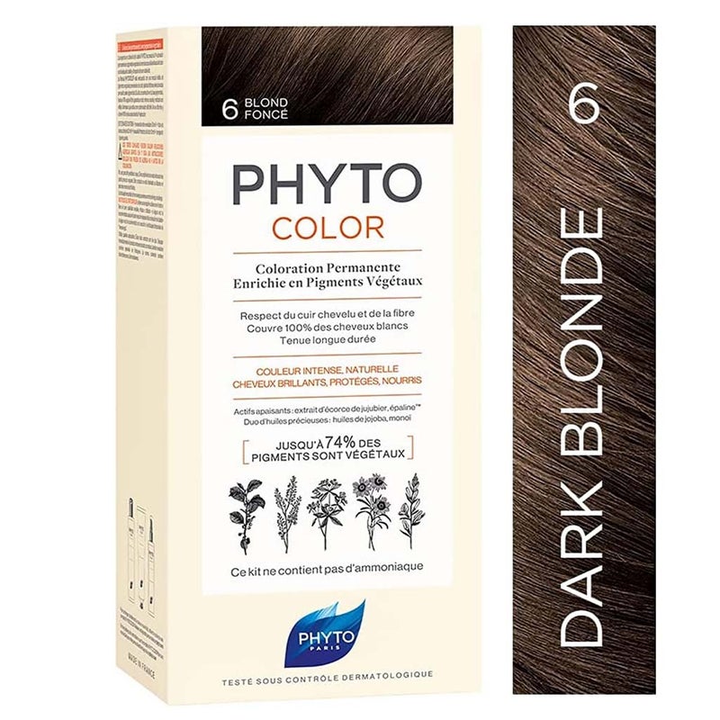 Phyto Phyto Color Permanent Hair Color Treatment Kit With Milk Developer & Colouring Cream Shade 6 Dark Blonde