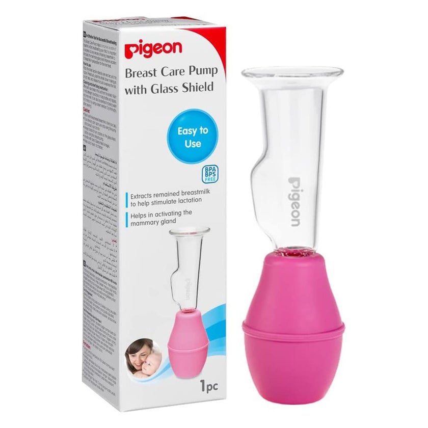 Pigeon Breast Care Pump With Glass Shield - Pink