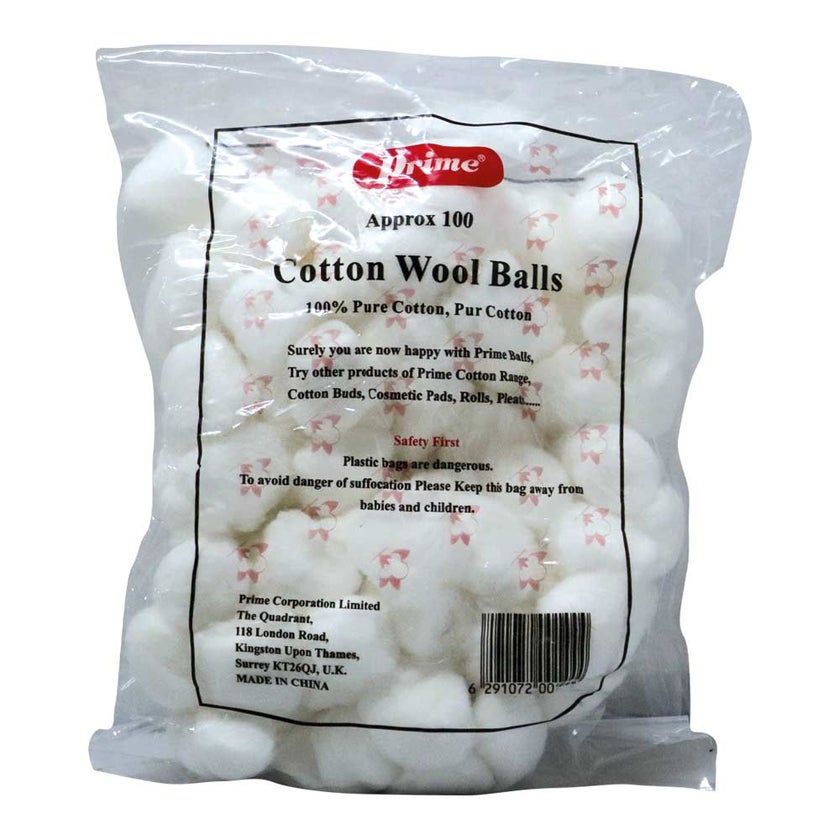 Prime Cotton Wool Balls, Pack of 100's