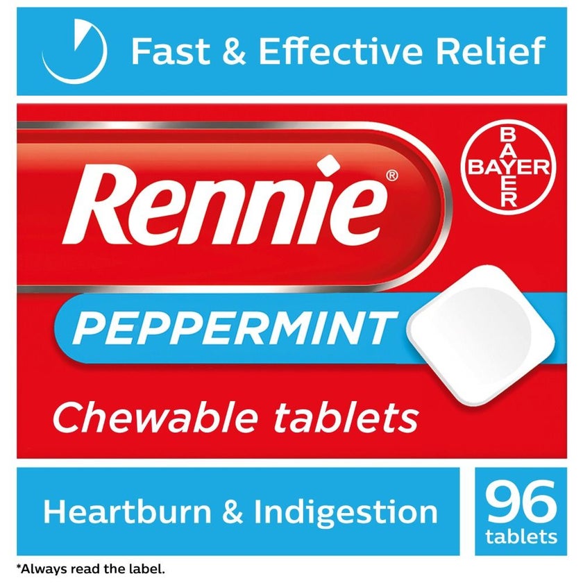 Rennie Chewable Tablets For Indigestion And Heartburn Peppermint Flavour, Pack of 96's