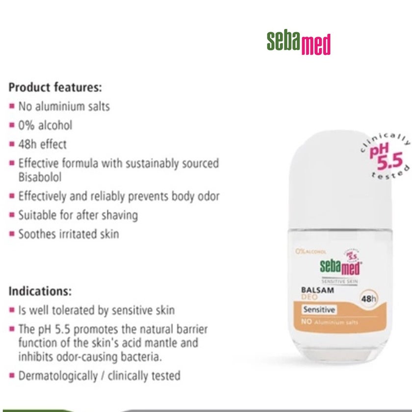 Sebamed Balsam 48Hr Deo Roll-on, Sensitive 50ml