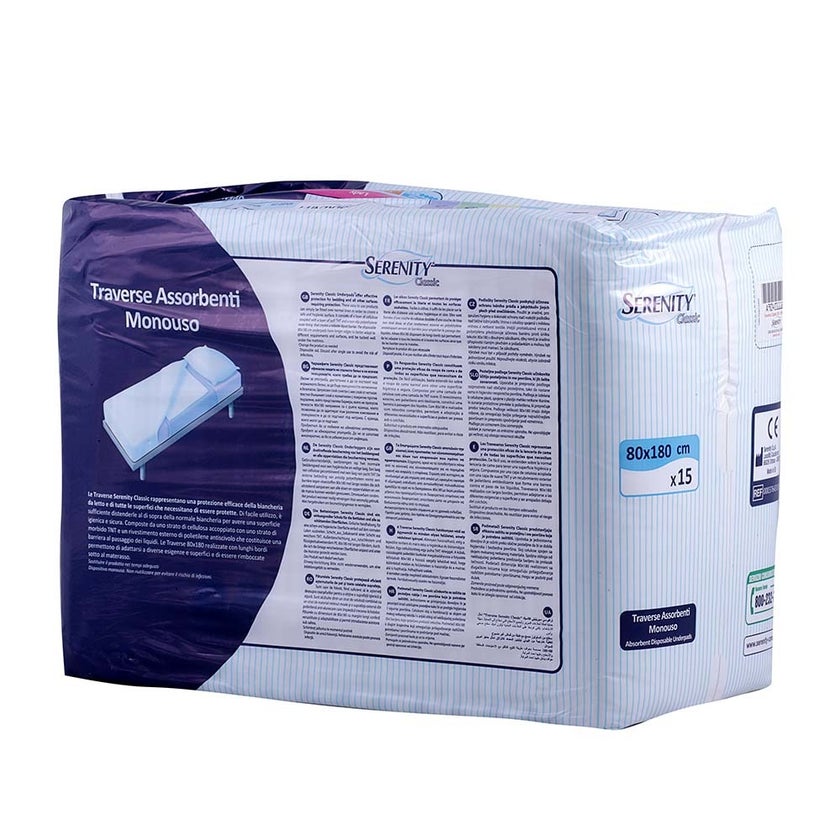 Serenity Classic Underpads 80 x 180cm, Pack of 15's