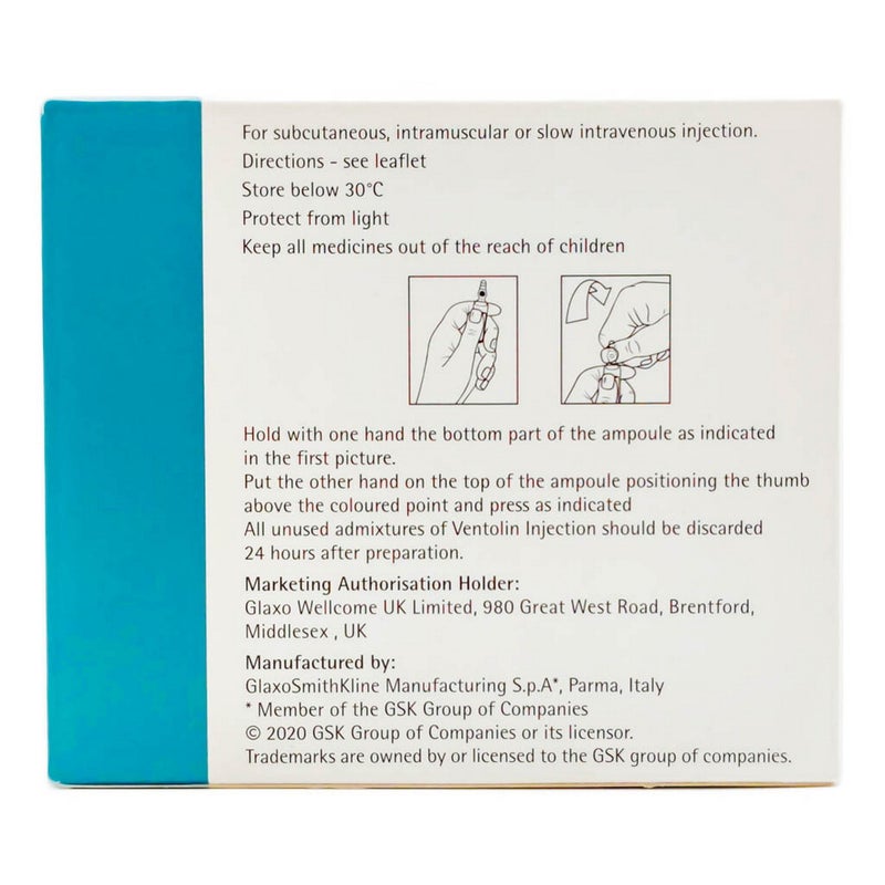 Ventolin 0.5mg/ml Injection 1ml, Pack of 5’s