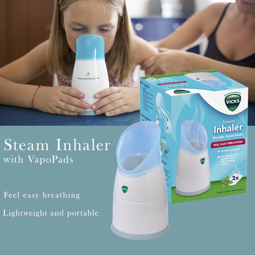 Vicks Portable Manual Steam Inhaler With Menthol Scented Vapopads 