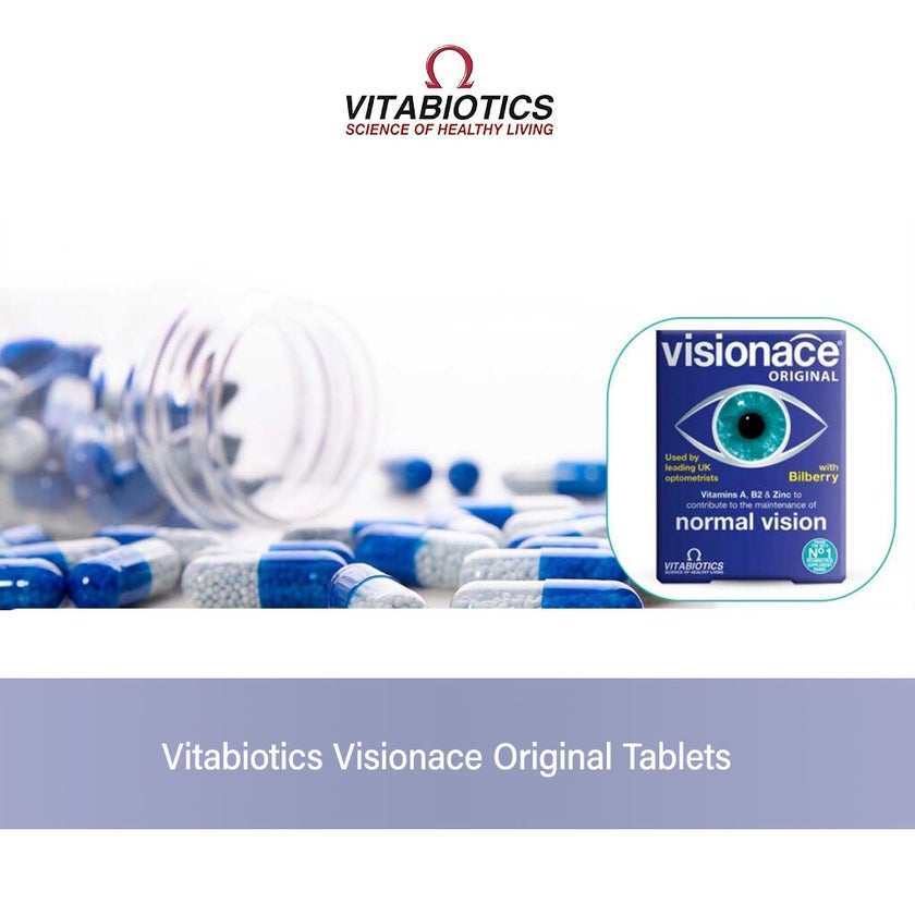 Vitabiotics Visionace Original Eye Supplement Tablets With Bilberry For Normal Vision, Pack of 30's
