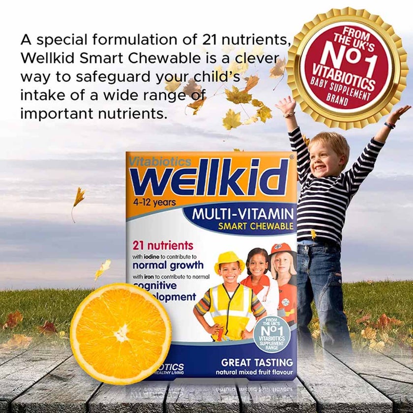 Vitabiotics Wellkid Multivitamin Smart Chewable Tablets For 4-12 Years Old Children, Pack of 30's