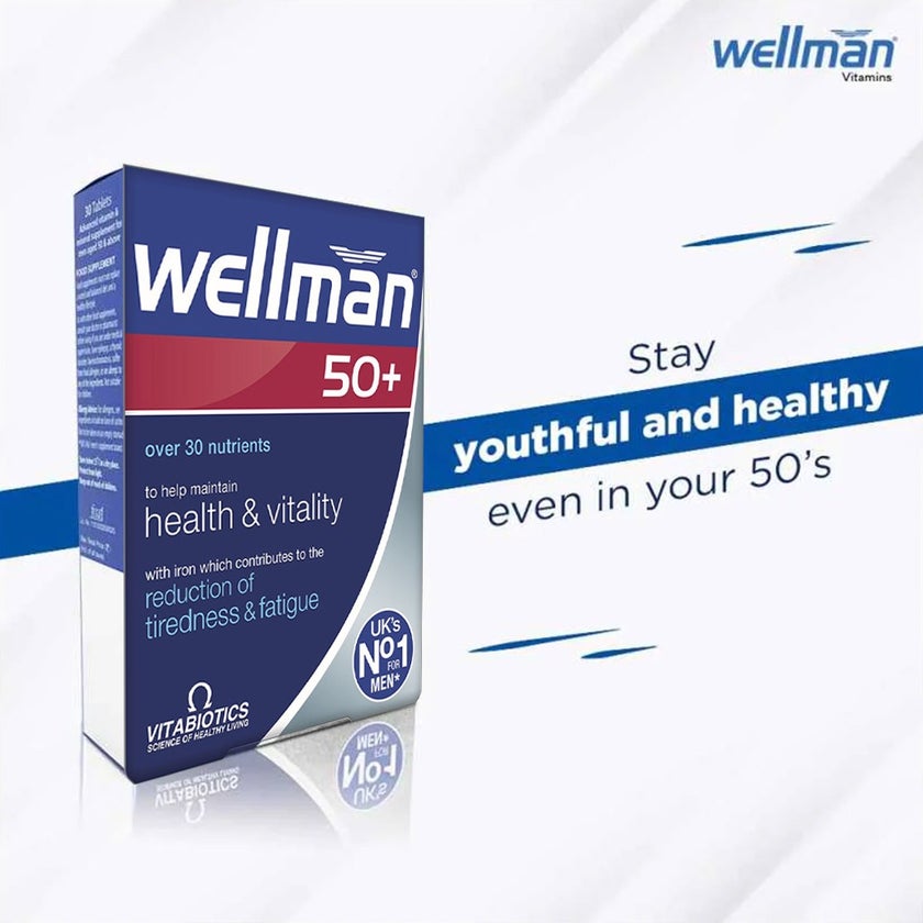 Vitabiotics Wellman 50+ Multivitamin Tablets For Men, Pack of 30's